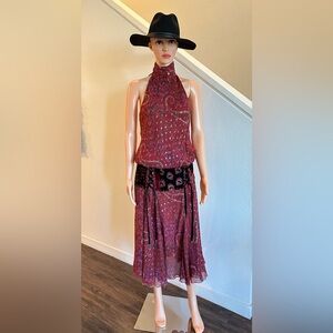 Elegant Paisley with gold Neck Silk Dress